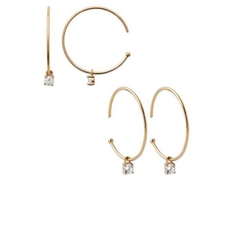 Boucles D'oreilles Créoles Cristal Zirconium Pendant Plaqué Or 18 Carats 750-000