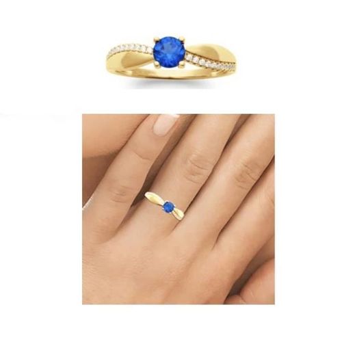 Bague - Bijouxia - Pierre Bleu Zirconium Saphir - Plaqué Or 18 Carats - Tailles 50 À 60
