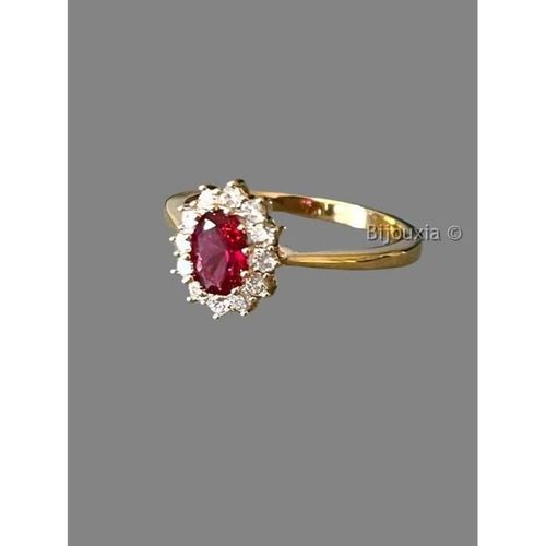 Bague Marquise Rubis Zirconium Plaqué Or 18 Carats 5 Microns - Bijouxia - Tailles 50 À 60 - Qualité Bijouterie