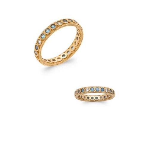 Bague - Bijouxia - Sertie Cristaux Tons De Bleus - Plaqué Or 18 Carats - Oxyde De Zirconium