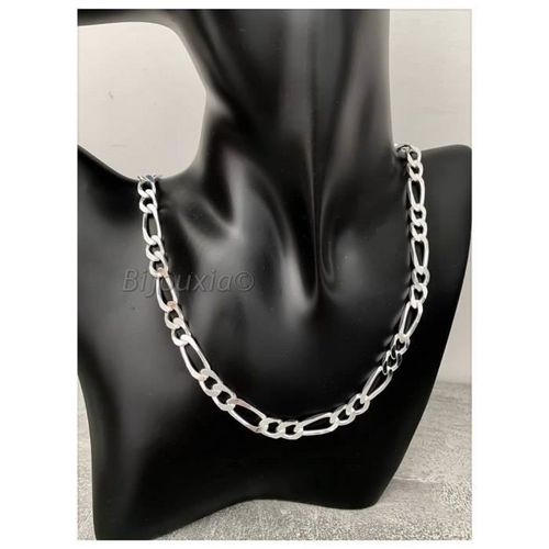 Chaîne Maille Figaro - Bijouxia - Argent Massif 925/1000 - 55cm - 7mm - Diamantée