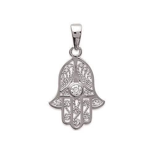 Pendentif - Bijouxia - Main De Fatma - Argent Massif 925/1000 - Cristal Blanc Oxyde De Zirconium