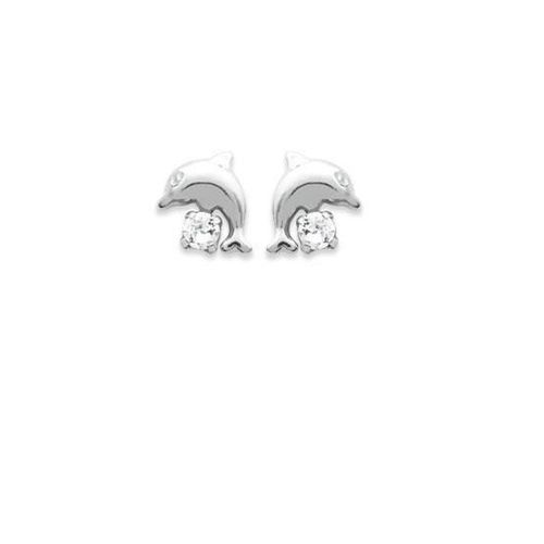 Boucles D'oreilles Dauphins En Argent Massif 925/000 Avec Zirconium Blanc - Bijouxia