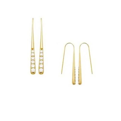 Boucles D'oreilles - Bijouxia - Goutte D'eau - Zirconium - Plaqué Or 18 Carats - Longueur 4cm