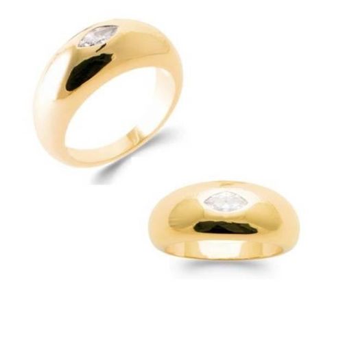 Bague Bombée Cz Zirconium Plaqué Or 18 Carats T50 À T60 Mixte 56