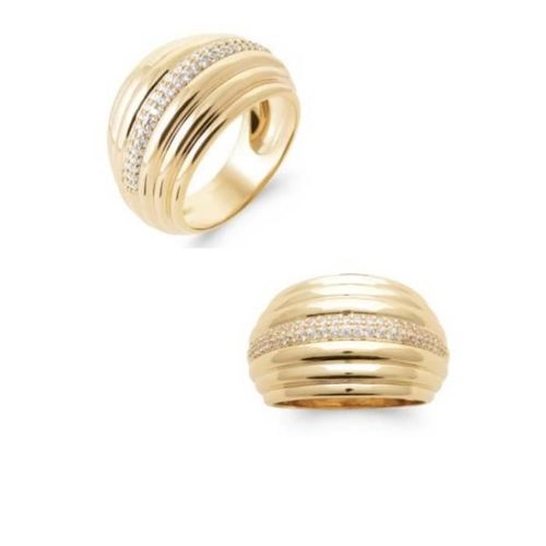 Bague Bombée Rangs Microserti Oxyde De Zirconium Plaqué Or 18 Carats T50 À T60 58