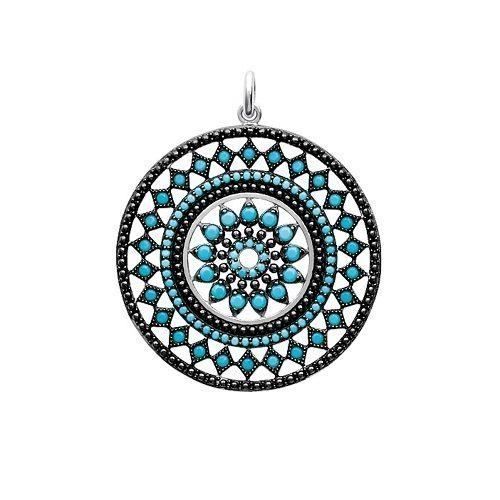 Pendentif Cercle Serti Pierres Turquoises Argent Massif 925 - Bijouterie - Diamètre 3,2 Cm - Poids 5,30 Grammes