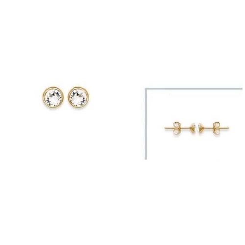 Boucles D'oreilles - Bijouxia - Puces Cristal Rond 4 Mm - Zirconium - Plaqué Or 18 Carats - Qualité Bijouterie