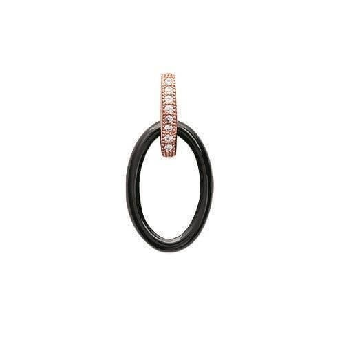 Pendentif - Bijouxia - Ovale - Céramique Noire - Plaqué Or Rose 18 Carats - Zirconium