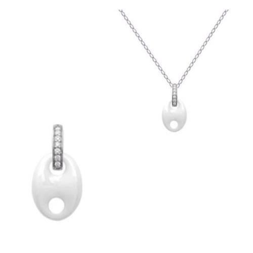 Collier Pendentif Grain De Café Céramique - Argent - Bijouxia - 2 Cm * 1 Cm - Oxyde De Zirconium - Blanc
