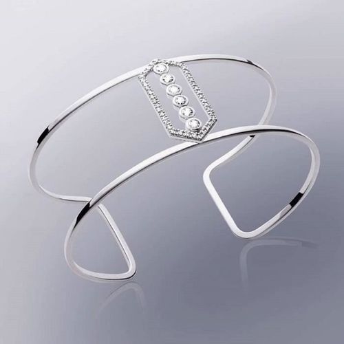Bracelet Jonc Ouvert Large Zirconium - Bijouxia - Argent 925/1000 Rhodié - Cristaux Oxyde De Zirconium