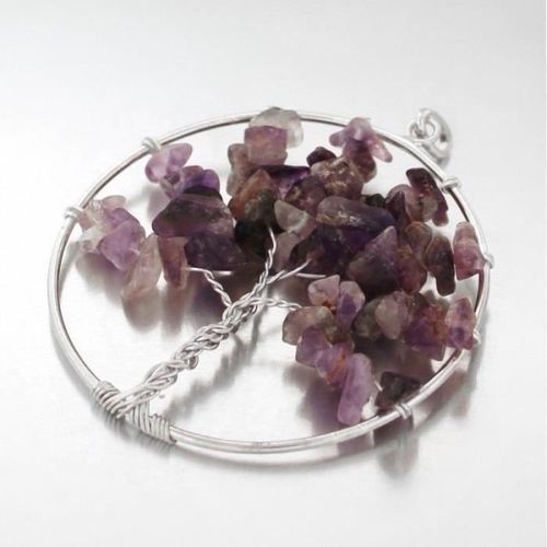 Pendentif Arbre De Vie Et Pierre Améthyste Argent Massif 925/1000 - Bijouxia - Pendentif - Femme - Argenté