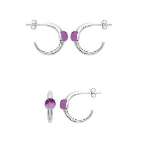 Boucles D'oreilles - Bijouxia - Demi-Créoles En Argent Rhodié 925 Avec Pierre Véritable Améthyste