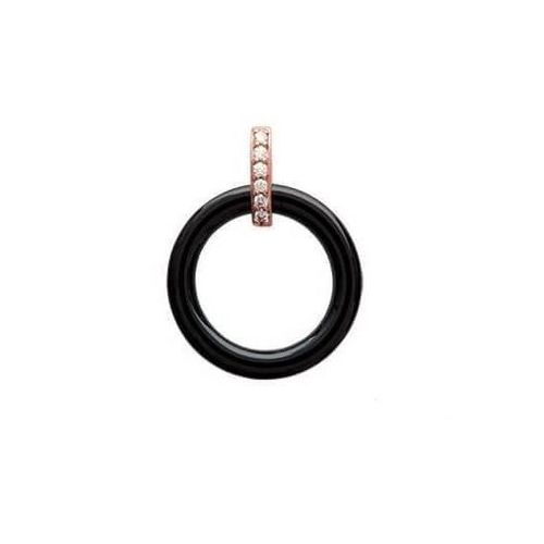 Pendentif - Bijouxia - Cercle - Céramique Noire - Plaqué Or Rose 18 Carats - 17 Mm
