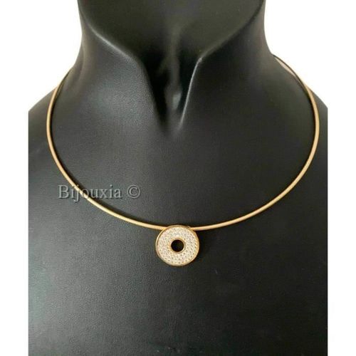 Collier Maille Oméga + Pendentif Donuts Microserti Plaqué Or 18 Carats 750/000