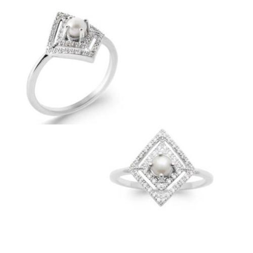 Bague Type Marquise Perle De Culture En Argent Massif Rhodié T50 À 60 50