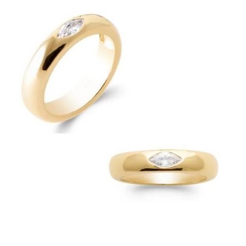 Bague - Bijouxia - Jonc Bombé Oxyde De Zirconium - Plaqué Or 18 Carats - Tailles 50 À 60 Mixte