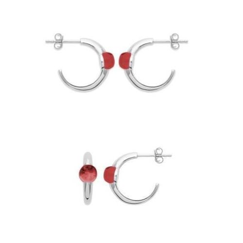 Boucles D'oreilles - Bijouxia - Pierre Grenat - Argent Rhodié 925 - Demi-Créoles
