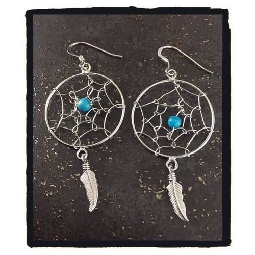 Boucles D'oreilles Pendantes Attrape Rêve 25mm Argent Massif