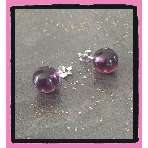 Boucles D'oreilles Boules Améthystes Véritable 10mm Argent Massif 925/1000 - Bijouxia - Clou - Puce