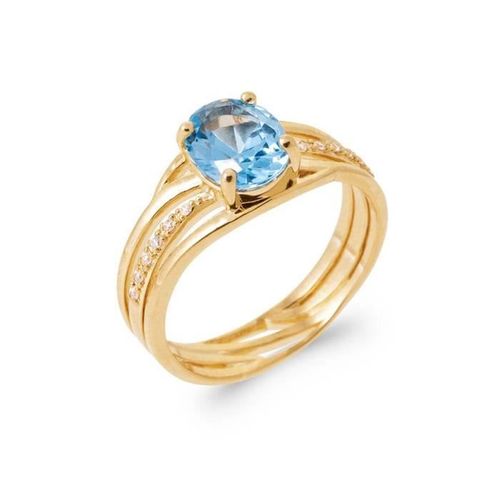Bague Empierrée Cristal Bleu Topaze Zirconium En Plaqué Or 18 Carats 750/1000 50