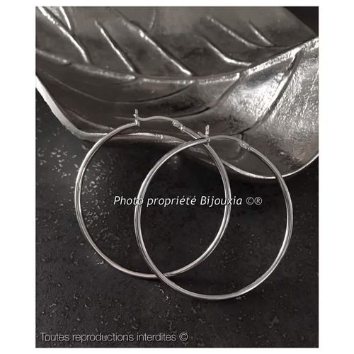 Créoles Rondes 5 Cm Argent Massif 925/1000 Rhodié