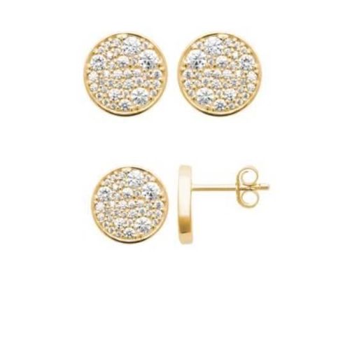 Boucles D'oreilles Puces Rondes Pavées Oxyde De Zirconium Plaqué Or 18 Carats - Bijouxia - Clou - Puce