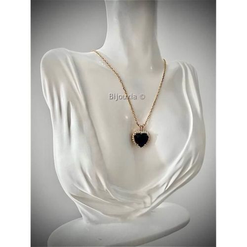Collier - Bijouxia - Coeur - Pierre Saphir - Oxyde De Zirconium - Plaqué Or 18 Carats