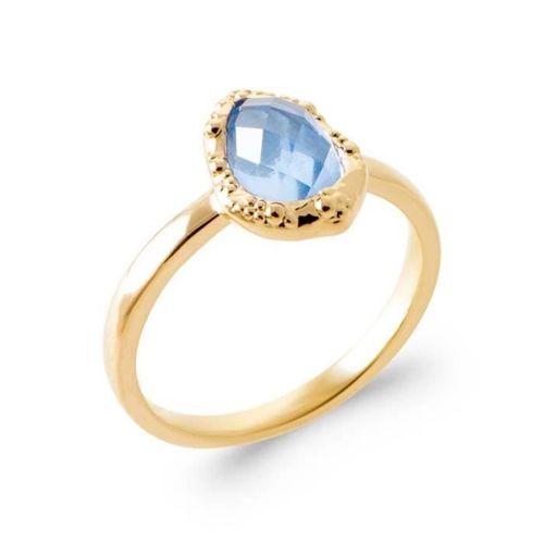 Bague Goutte D'eau Cristal Bleu Topaze Zirconium En Plaqué Or 18 Carats 750/000 56