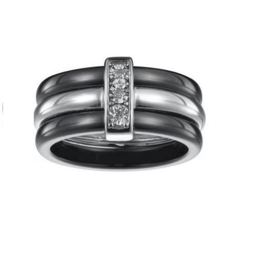 Bague En Céramique Et Argent 925 Avec Oxyde De Zirconium - T.54