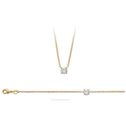 Parure Collier + Bracelet Solitaire Plaqué Or 18 Carats 750/1000 Bijoux