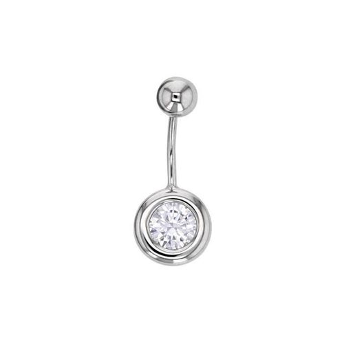 Piercing Nombril Oxyde De Zirconium Serti Clos En Or Blanc 750/000 - Bijou Corps