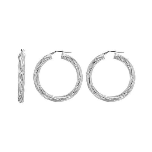 Créoles Tubes Torsadées Diamètre 3,70cm En Argent Massif 925/000 Rhodié