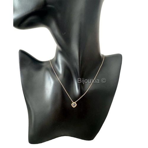 Collier Pendentif Cristal Bleu Aigue Marine Plaqué Or 18 Carats 750/000al