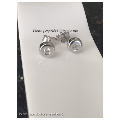 Boucles D'oreilles Puces - Bijouxia - Zirconium Rond - Argent Massif 925/1000 - Femme