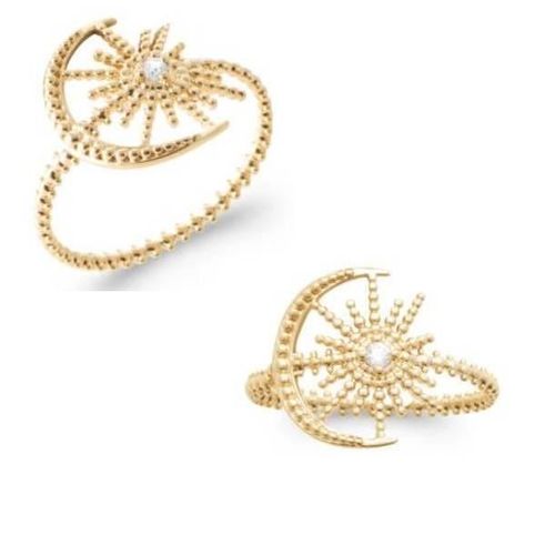Bague Motif Croissant De Lune & Soleil En Plaqué Or 18 Carats Tailles 50 À 60 54