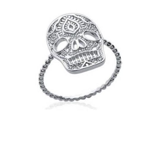 Bague En Argent Massif 925-000 Rhodié Avec Symbole Tête De Mort - Bijouxia - Tailles 50 À 60