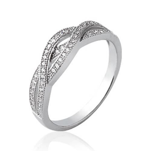 Bague - Bijouxia - Forme Tressée Microserti - Oxyde Zirconium - Argent Massif 925/000 Rhodié