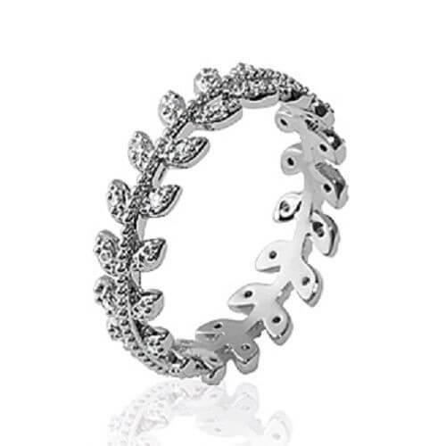 Bague - Bijouxia - Feuille Laurier - Cristaux Zirconium - Argent Massif 925-000