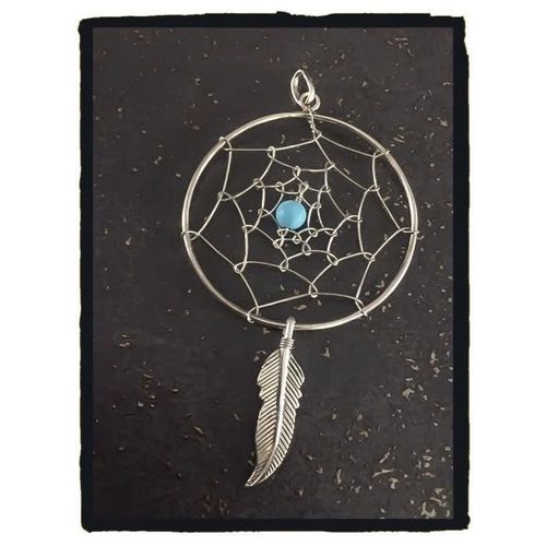 Pendentif Large Attrape Rêve Pierre Turquoise Argent Massif 925/1000