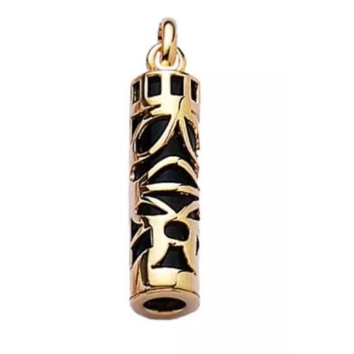 Pendentif Tiki Polynésien - Bijouxia - Plaqué Or - Onyx - Hauteur 2,2cm - Largeur 7mm