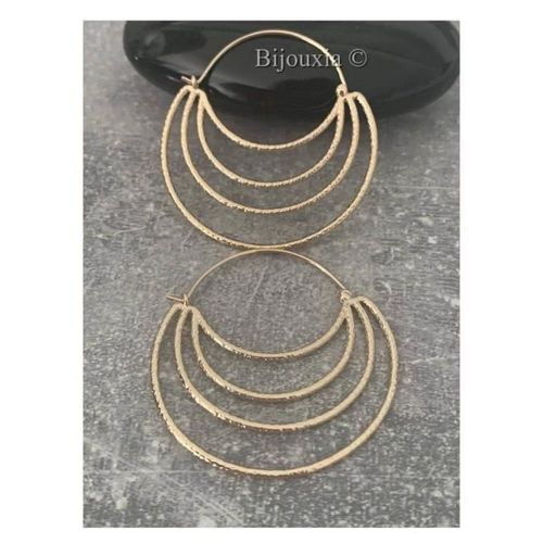 Créoles - Bijouxia - Multi-Rangs - Plaqué Or 18 Carats - Diamètre 4cm - Qualité Bijouterie