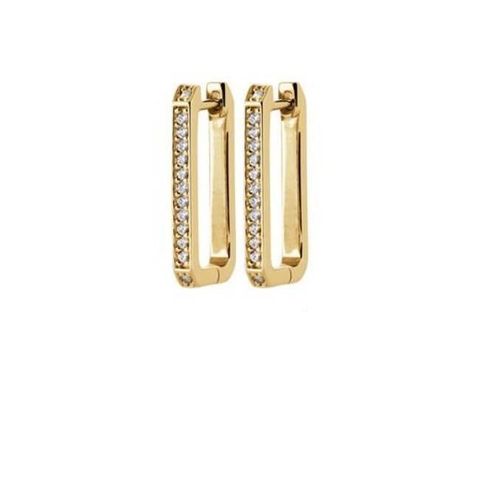 Boucles D'oreilles Créoles - Bijouxia - Rectangulaires - Plaqué Or 18 Carats - Oxyde De Zirconium - Neuf