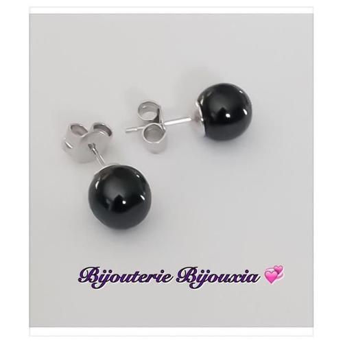 Boucles D'oreilles Boules Céramique Et Argent Massif 925/1000 Bijoux