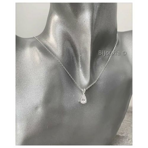 Collier - Bijouxia - Cristal Zirconium - Goutte D'eau - Argent Massif 925/1000 Rhodié