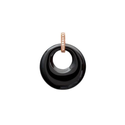 Pendentif Cercle En Céramique Noir Serti Zirconium & Plaqué Or Rose