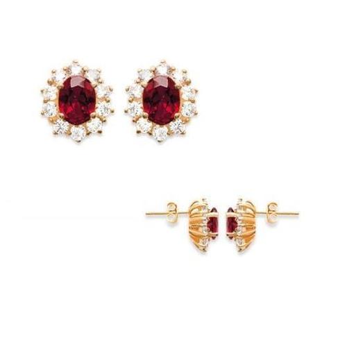 Boucles D'oreilles Rubis Cz Plaqué Or 18 Carats