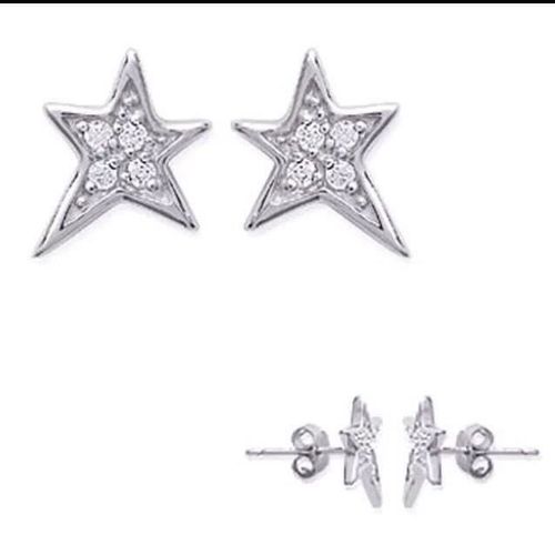 Boucles D'oreilles Étoiles En Argent Massif 925/000 Avec Oxyde De Zirconium - Bijouxia