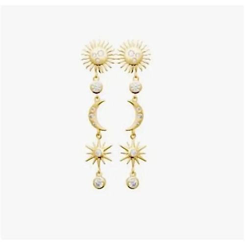 Boucles D'oreilles - Bijouxia - Astres - Plaqué Or 18 Carats - Oxyde De Zirconium - 4,5 Cm