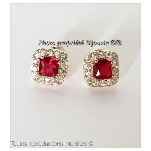 Boucles D'oreilles Rubis Cz Plaqué Or 18 Carats